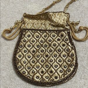 Embellished Gold Beaded Drawstring Bag